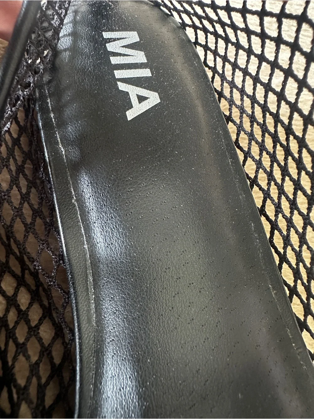 MIA Black Mesh Pointed-Toe Ankle-Strap Flats